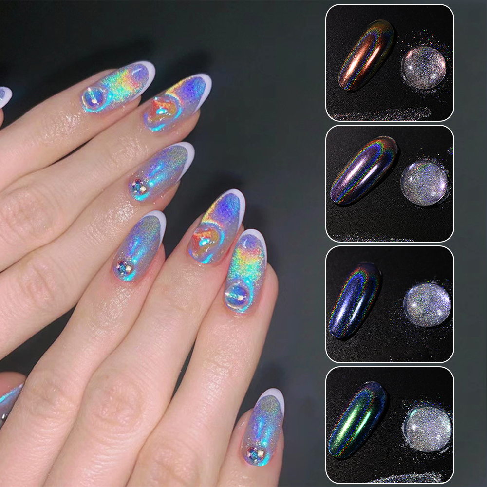 Nail Glitter Chrome - 1bottle Holographic Chrome Nail Powder 4colors