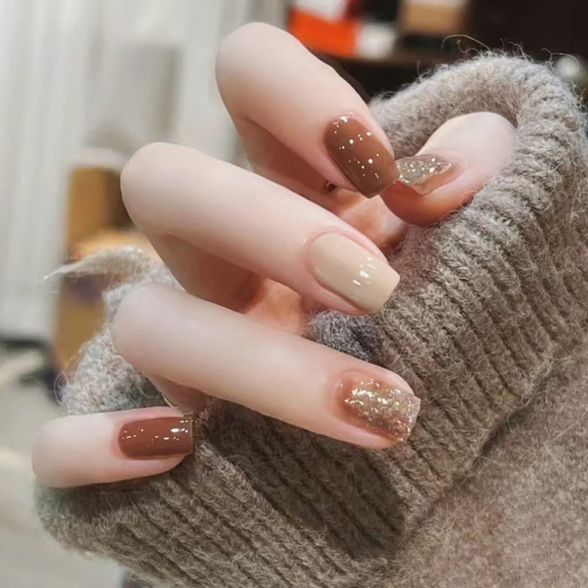 Nail Art Aesthetic - 24Pcs Caramel Brown Ombre Glitter Stick