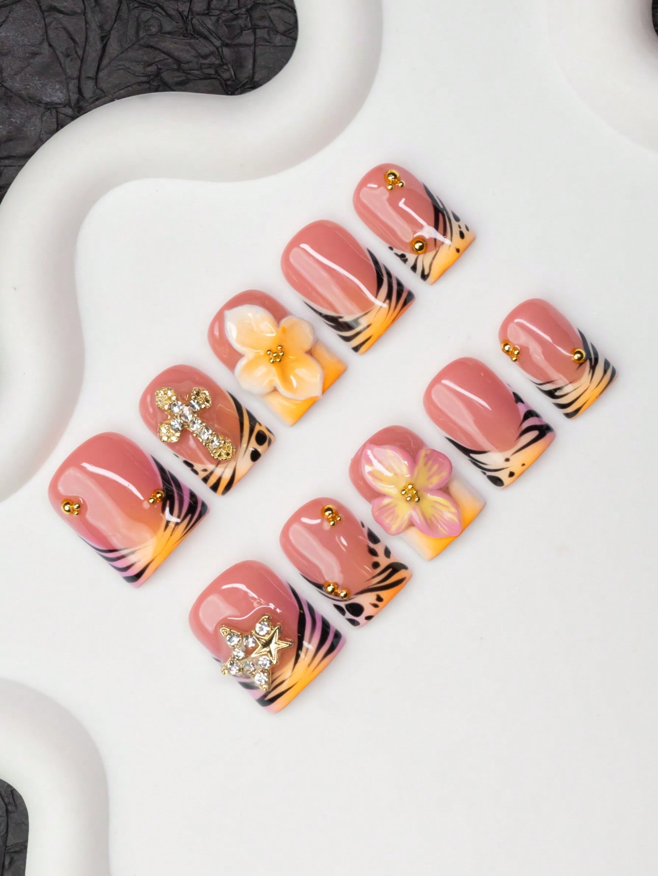 Nail Art Zebra Design - 10pcs/Set Handmade Square Nail Tips With