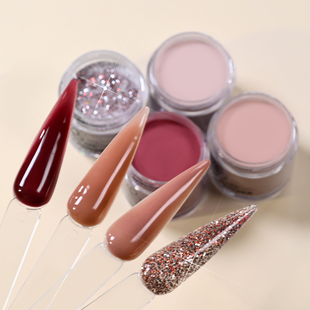 Nail Art Burgundy - 4Colors/Set Burgundy Nude Acrylic Nail Powder