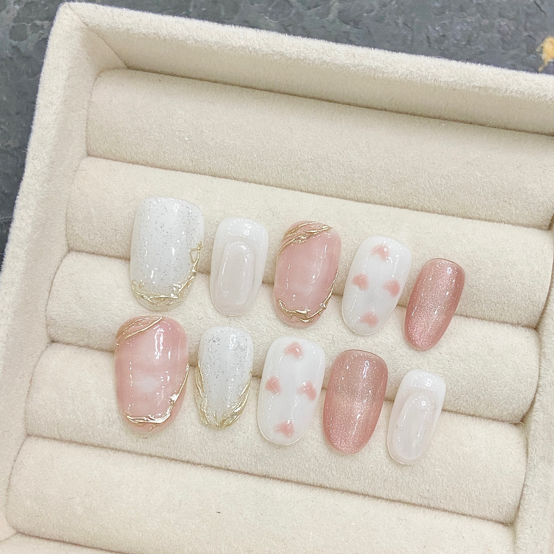 Nail Art Aesthetic - 10Pcs Pink Handmade Press On Nails