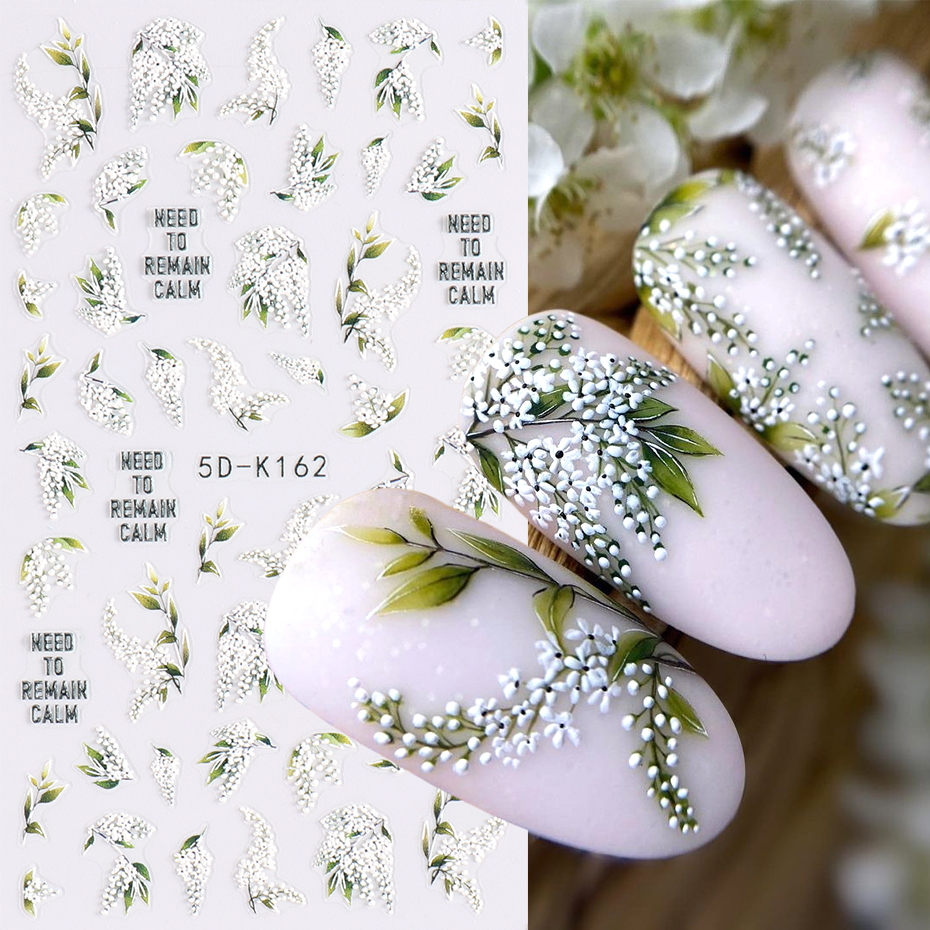 Nail Art Lilac - 1/2pcs 5D Embossed White Lilac Nail