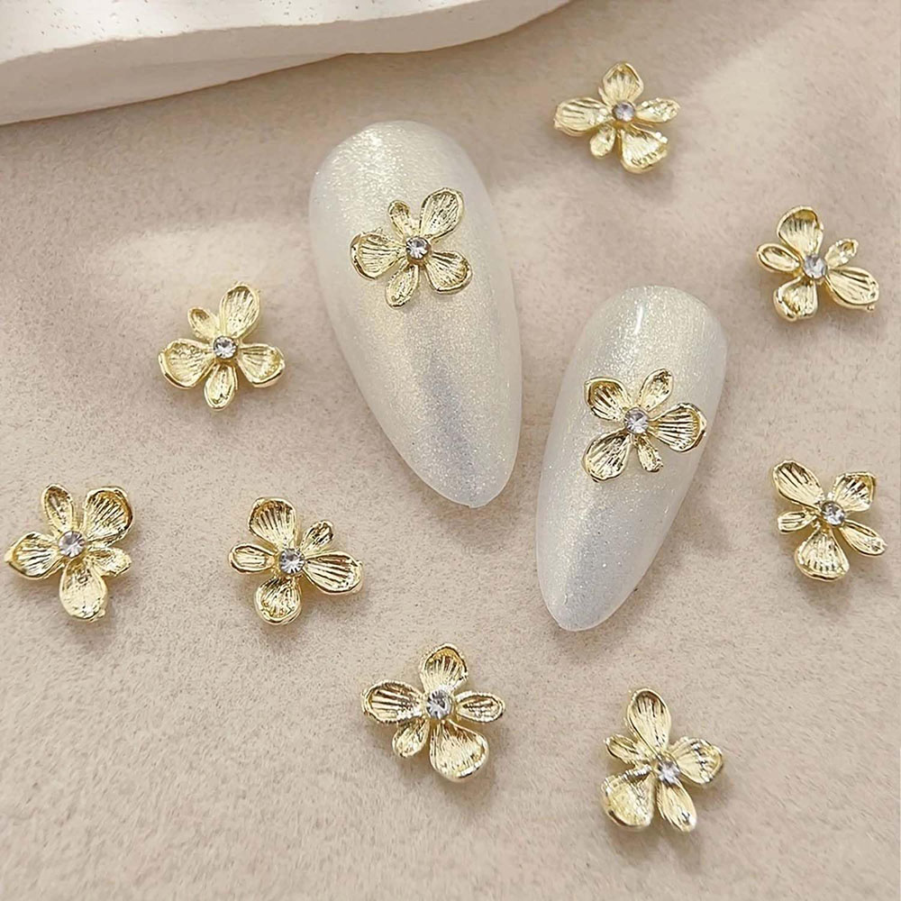 Nail Art Lilac - 10pcs Gold Rhinestone Flower 3D Metal