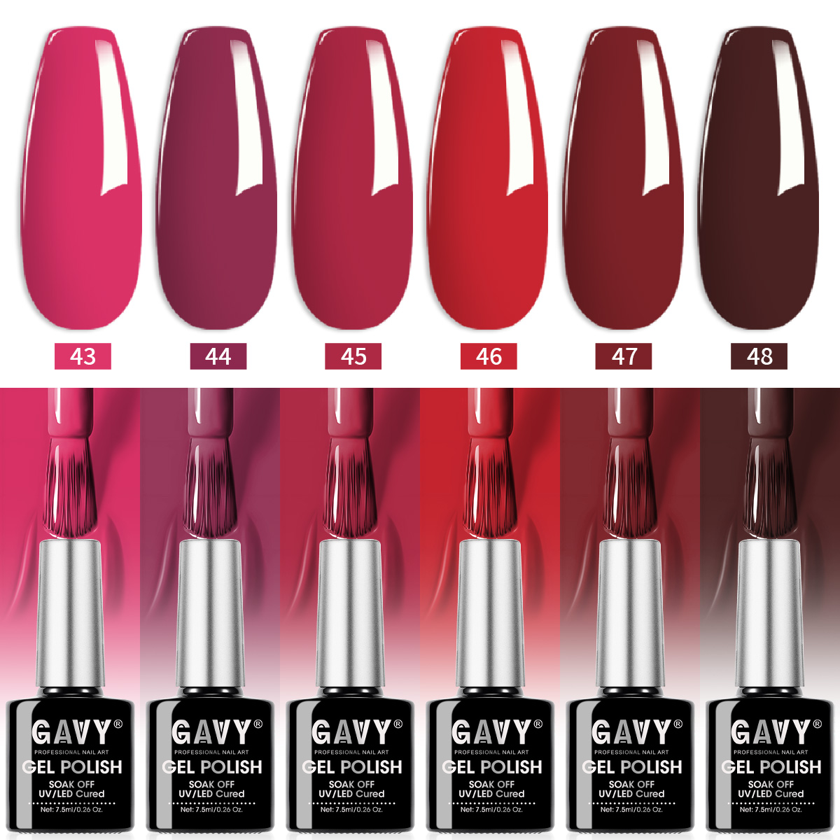Nail Art Burgundy - GAVY 6PCS Red Tone Gel Nail