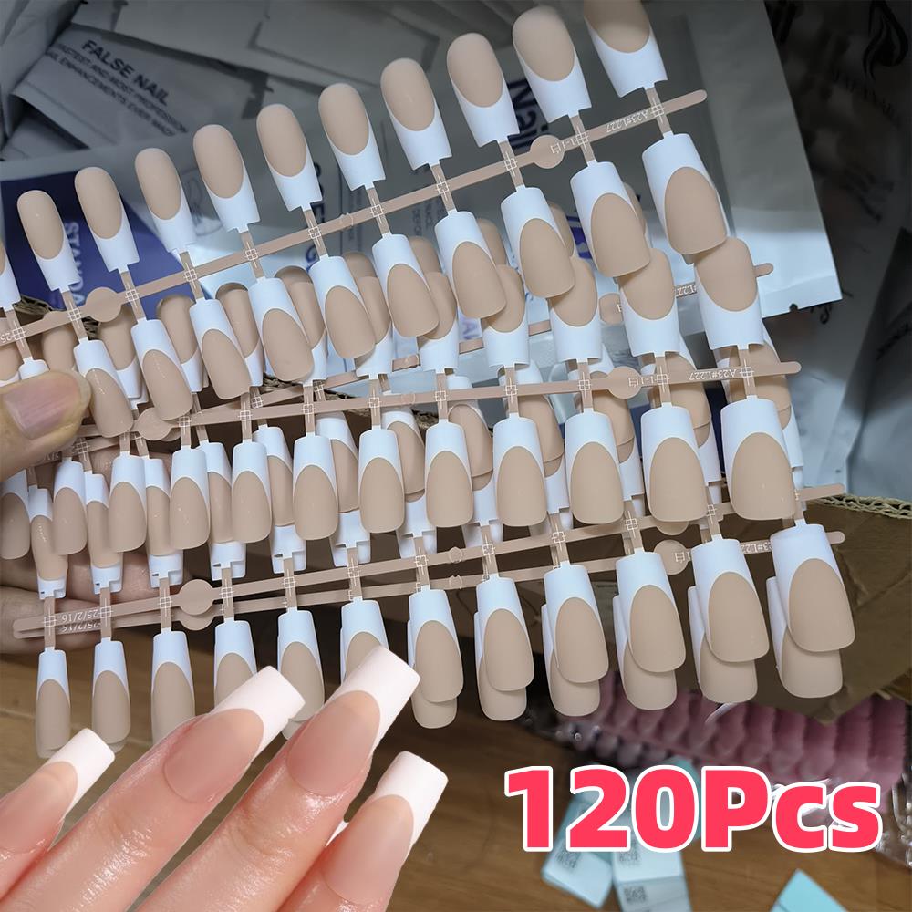 Nail Art Aesthetic - 120Pcs Nude French Fake Nails Medium