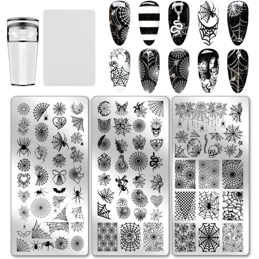 Nail Art Inspo - 3pcs Spider Web Nail Stamping Plates
