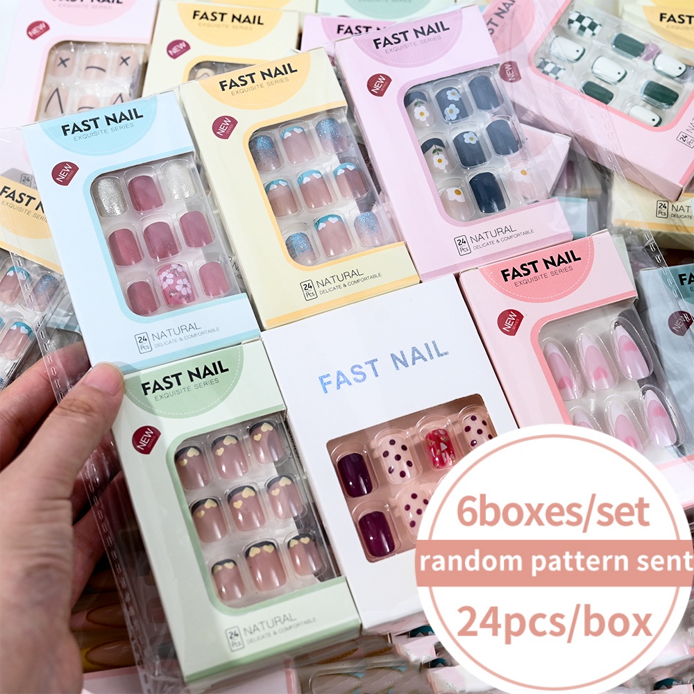 6Boxes/Set Short Square Fake N - Nail Art Aesthetic ulasan dan harga
