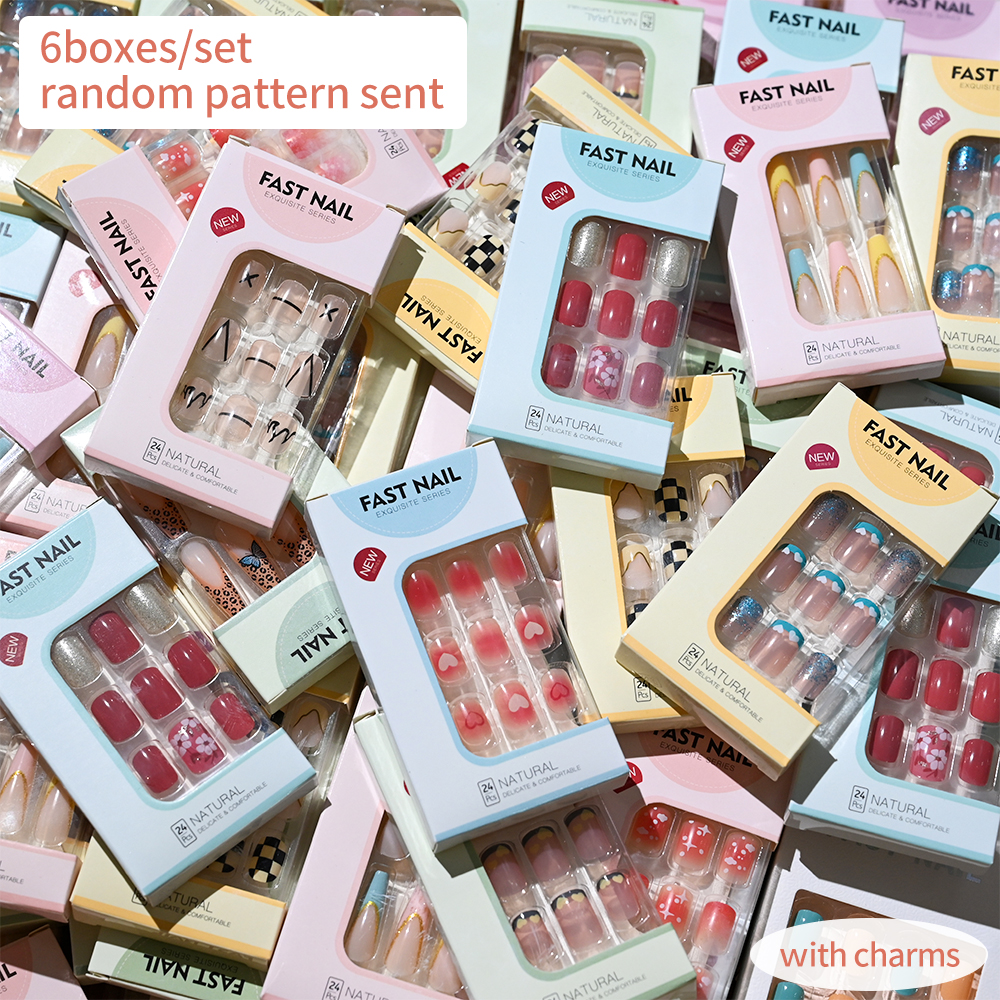 6Boxes/Set Short Square Fake N - Nail Art Aesthetic ulasan dan harga