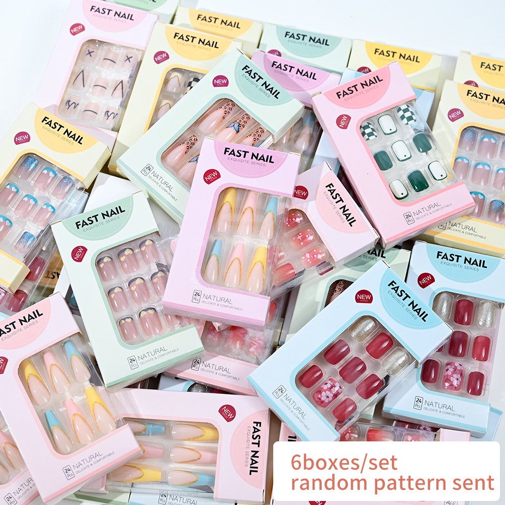 6Boxes/Set Short Square Fake N - Nail Art Aesthetic ulasan dan harga