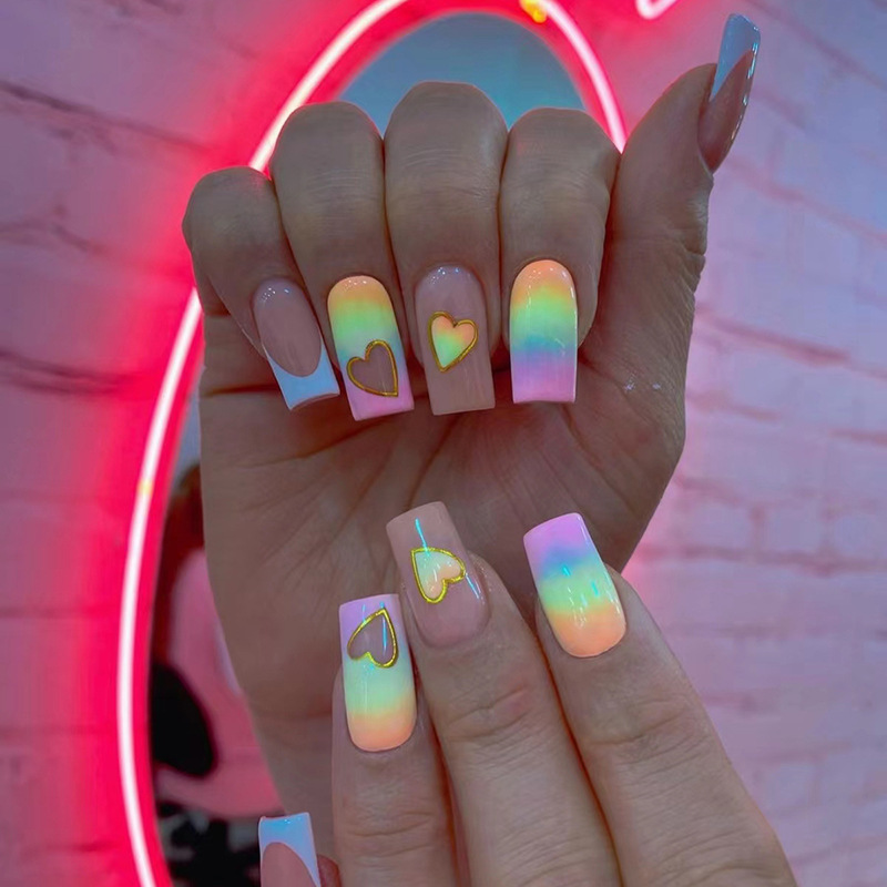 24Pcs Love Rainbow Press on Na - Nail Art Love ulasan dan harga