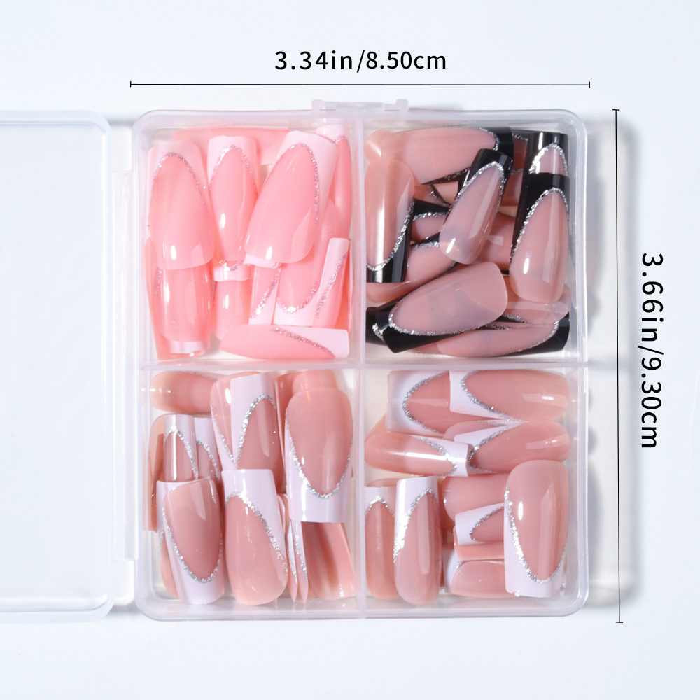 96Pcs(4Mixed) Long Coffin Hear - Nail Art Aesthetic ulasan dan harga