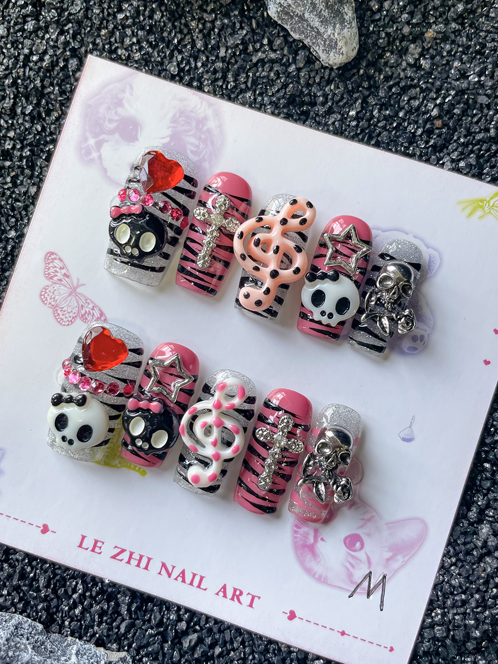 Y2K Hot Girl Skull Head Press  - Nail Art Zebra Design ulasan dan harga