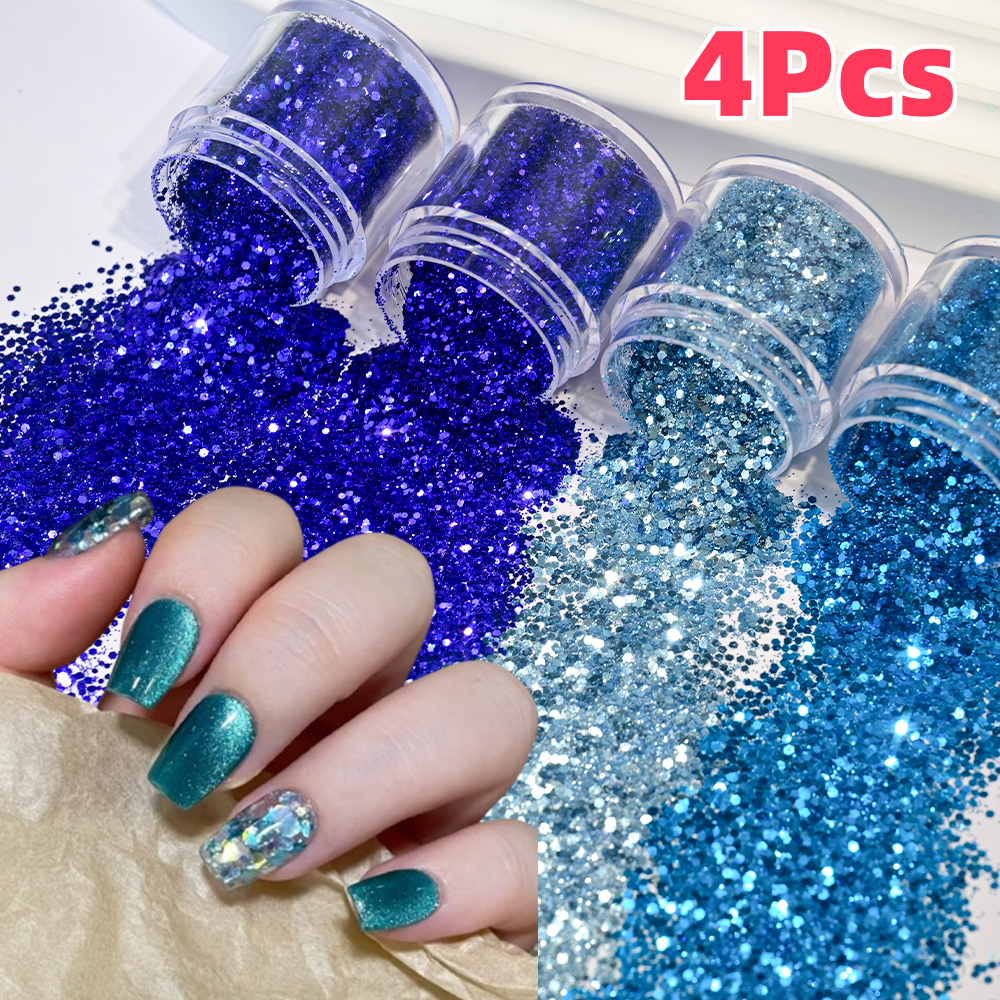 4Pcs Blue Mixed Hexagon Nail A - Nail Glitter Chrome ulasan dan harga