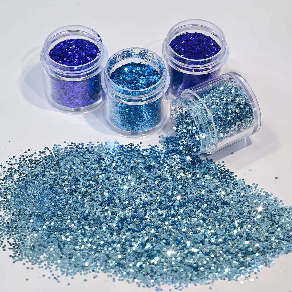 4Pcs Blue Mixed Hexagon Nail A - Nail Glitter Chrome ulasan dan harga