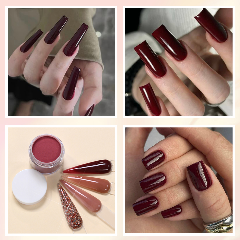 4Colors/Set Burgundy Nude Acry - Nail Art Burgundy ulasan dan harga