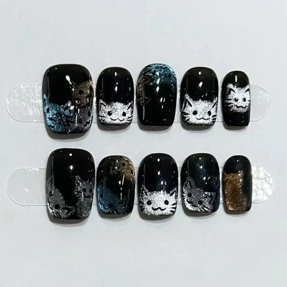 10pcs Black Cute Cat Handmade  - Nail Art Inspo ulasan dan harga