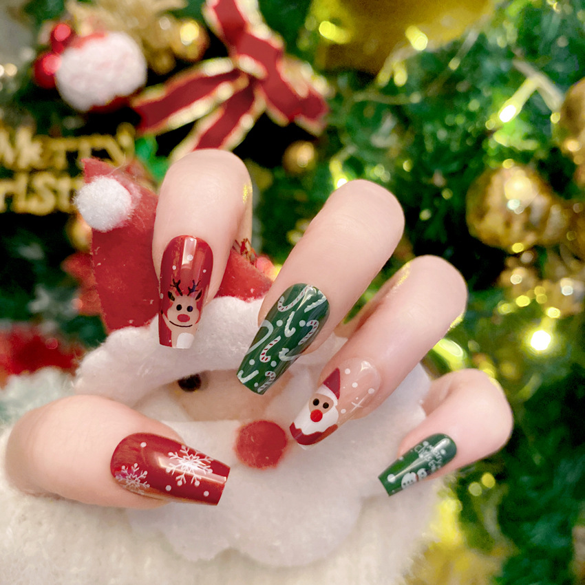 New Christmas Fake Nails Carto - Nail Art Burgundy ulasan dan harga