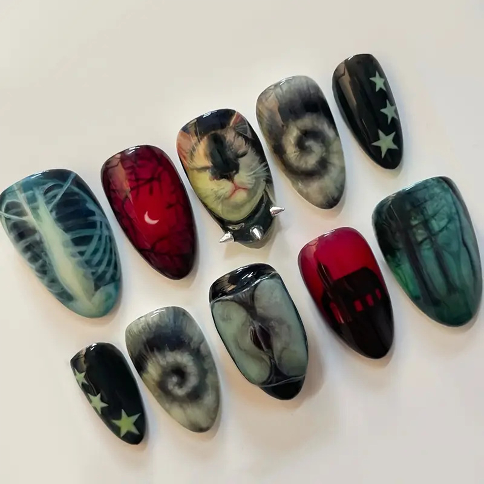 10pcs Dark Black Style Handmad - Nail Art Aesthetic ulasan dan harga