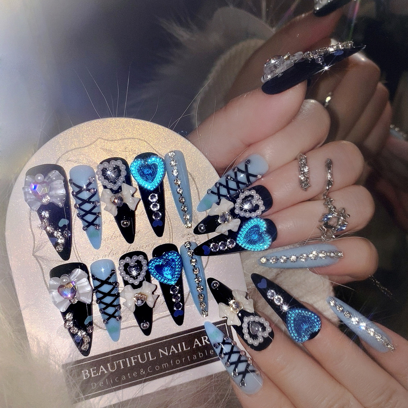 24pcs 3D Bow Decor False Nails - Nail Art Aesthetic ulasan dan harga