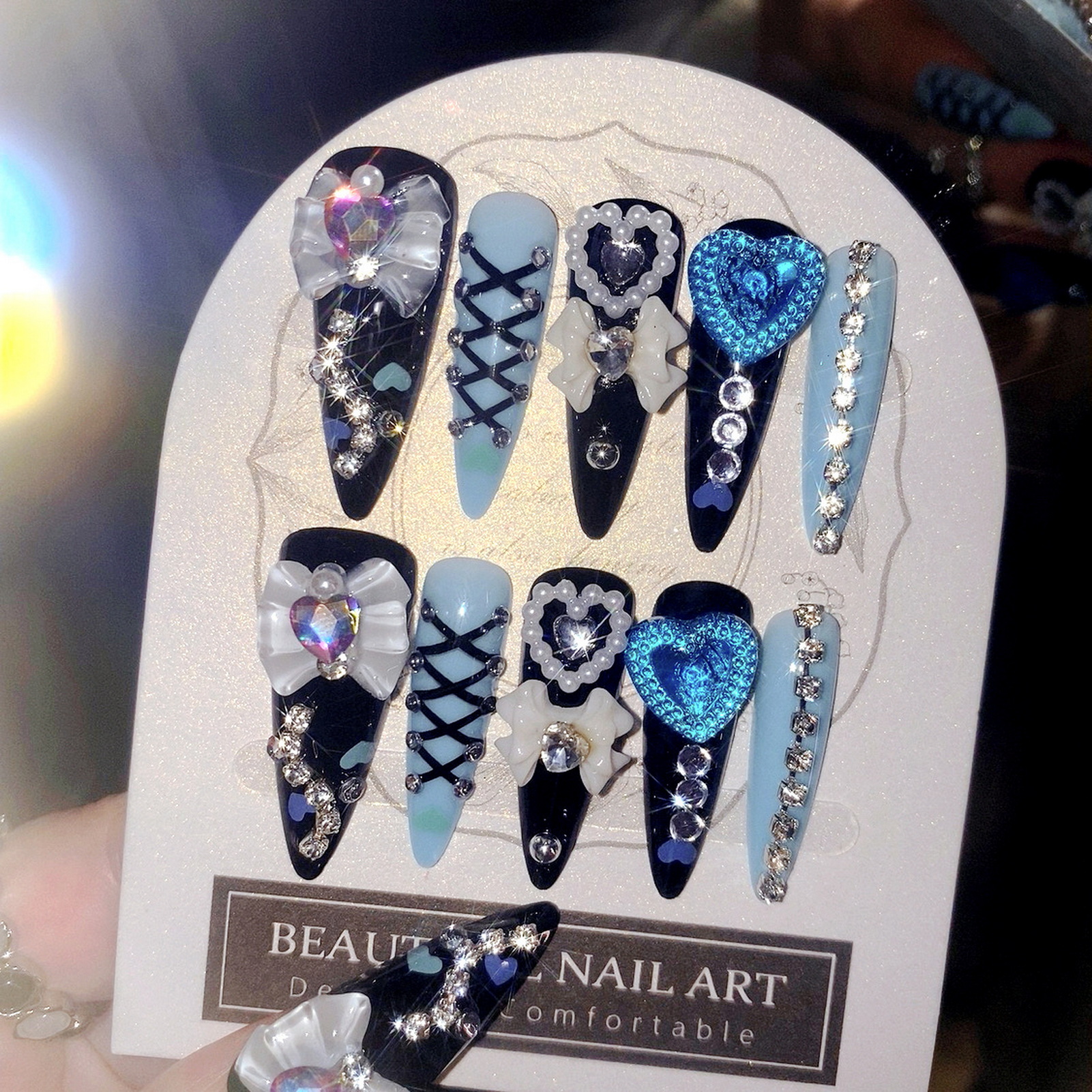 24pcs 3D Bow Decor False Nails - Nail Art Aesthetic ulasan dan harga