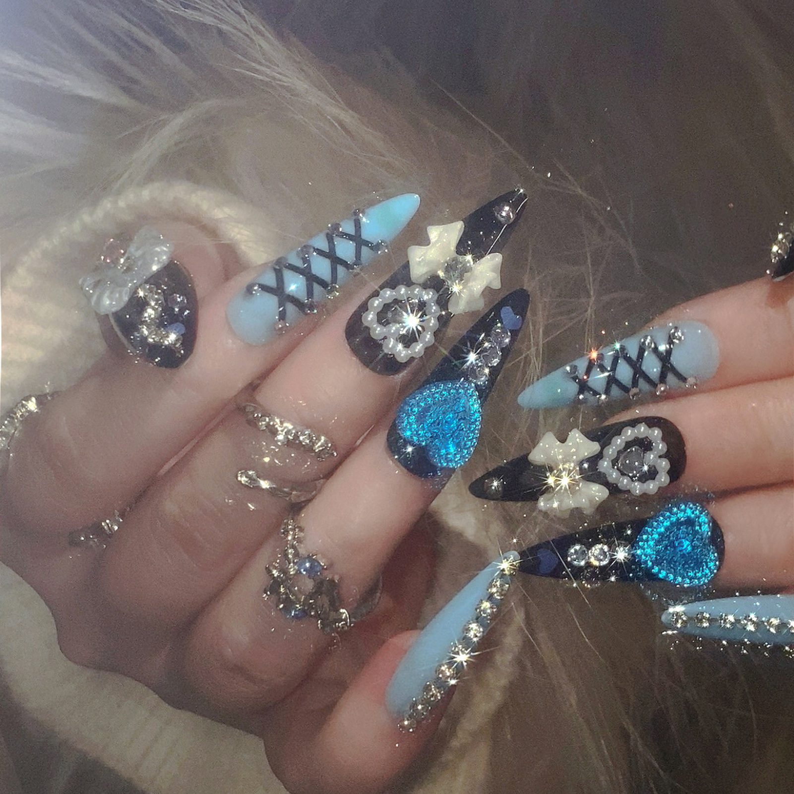 24pcs 3D Bow Decor False Nails - Nail Art Aesthetic ulasan dan harga