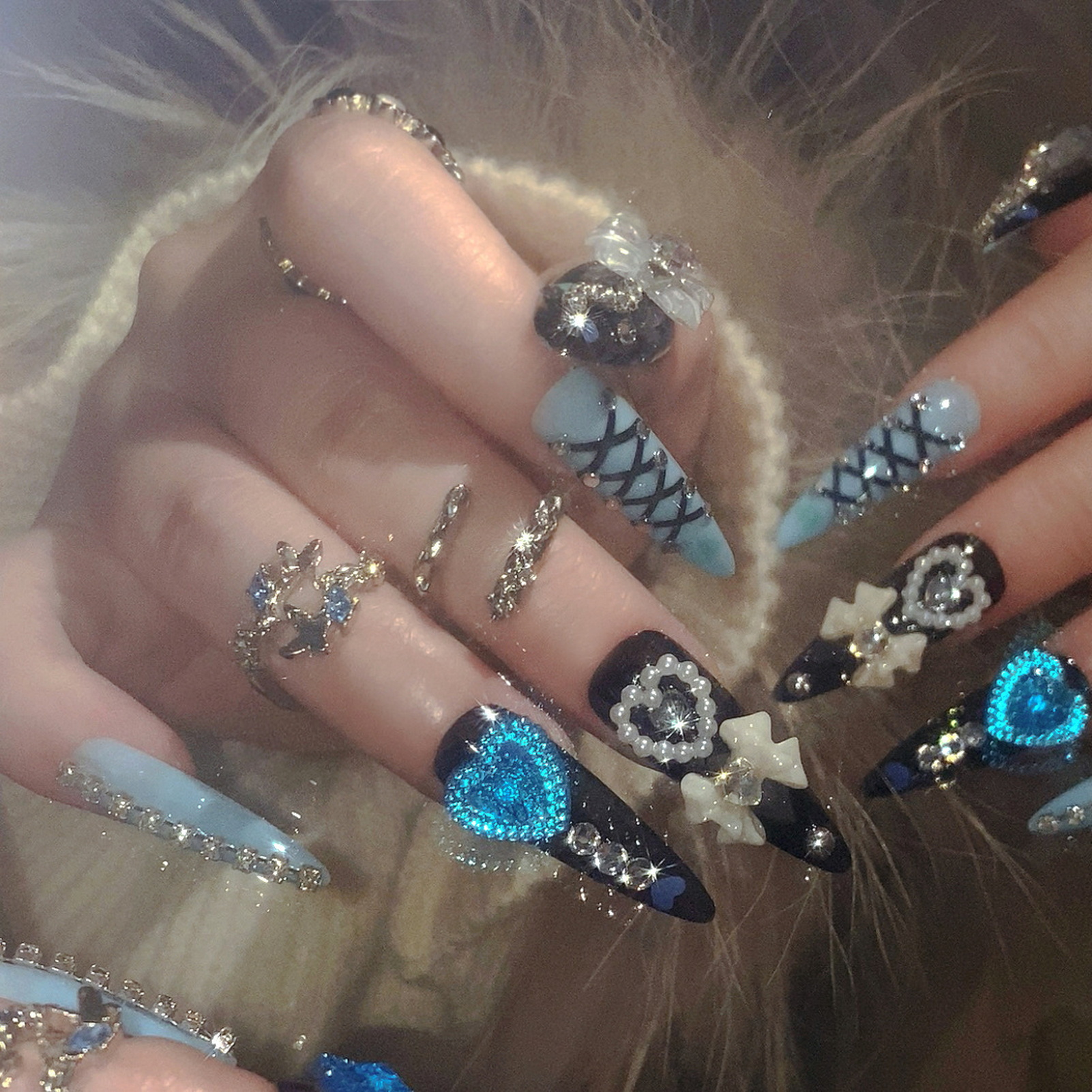 24pcs 3D Bow Decor False Nails - Nail Art Aesthetic ulasan dan harga