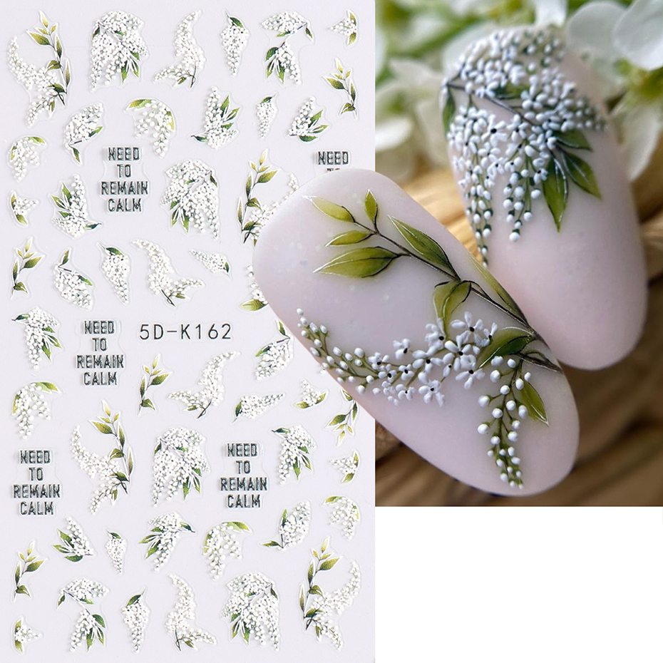 1/2pcs 5D Embossed White Lilac - Nail Art Lilac ulasan dan harga