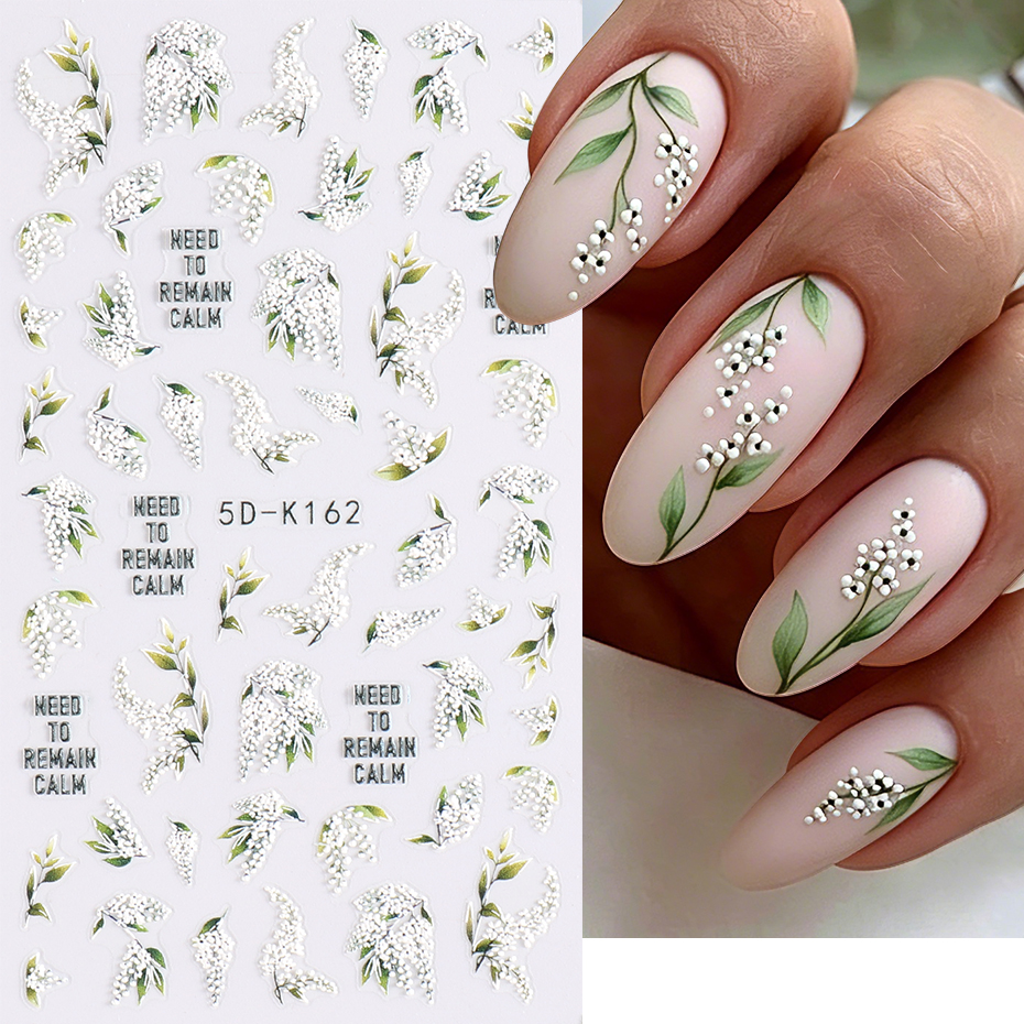 1/2pcs 5D Embossed White Lilac - Nail Art Lilac ulasan dan harga