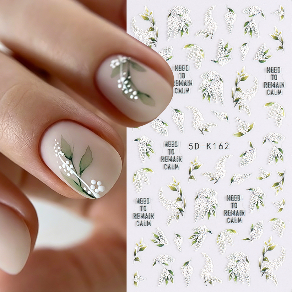 1/2pcs 5D Embossed White Lilac - Nail Art Lilac ulasan dan harga