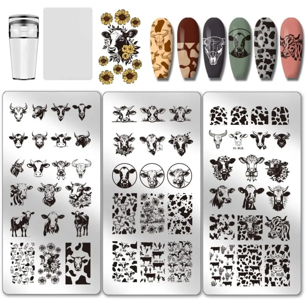 3pcs Cow-Theme Nail Stamping P - Nail Art Inspo ulasan dan harga