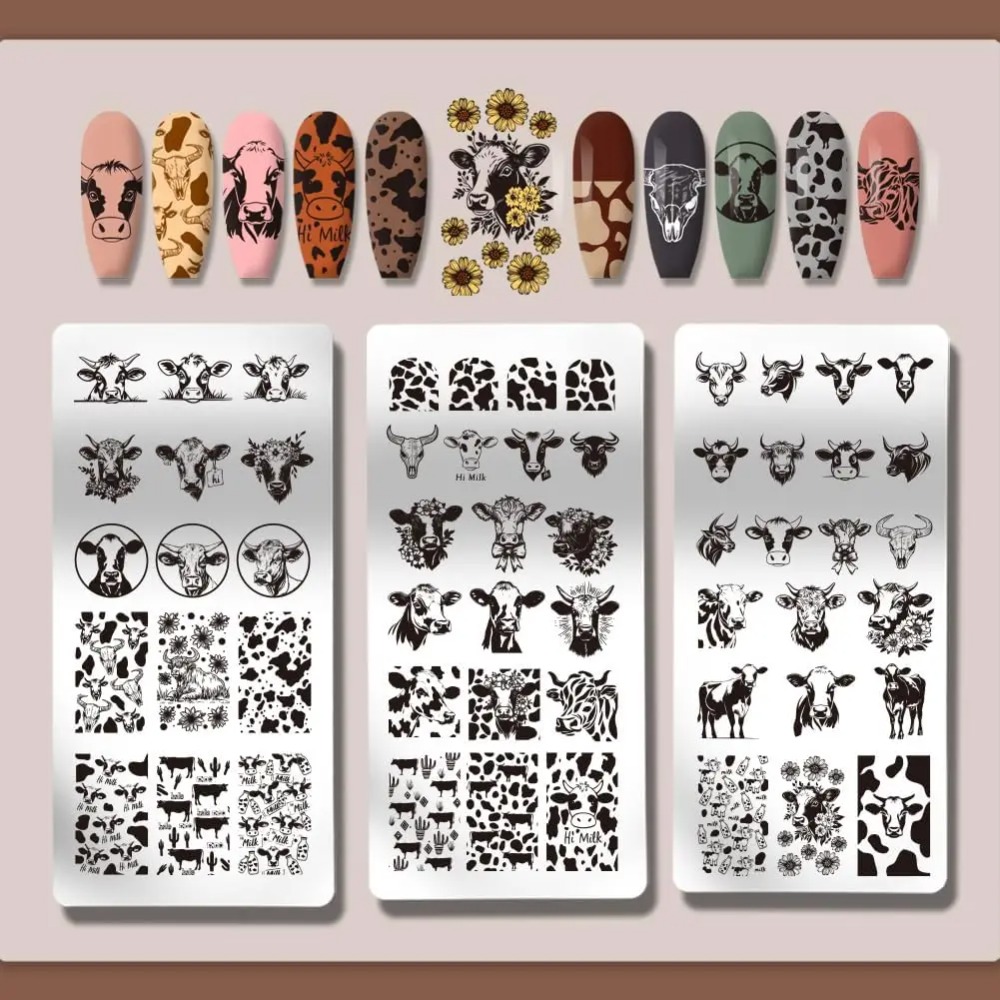 3pcs Cow-Theme Nail Stamping P - Nail Art Inspo ulasan dan harga