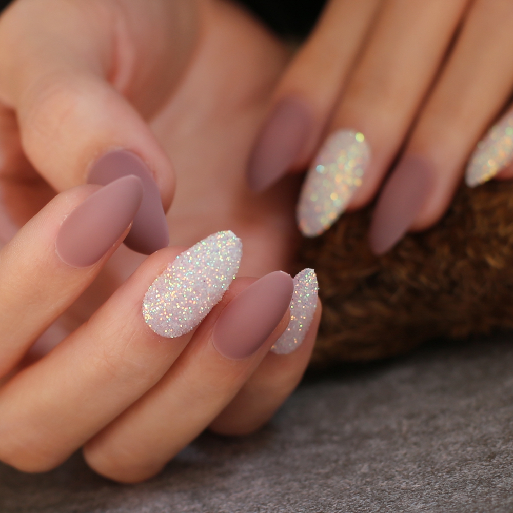 Almond matte with Glitter MIX  - Nail Art Burgundy ulasan dan harga