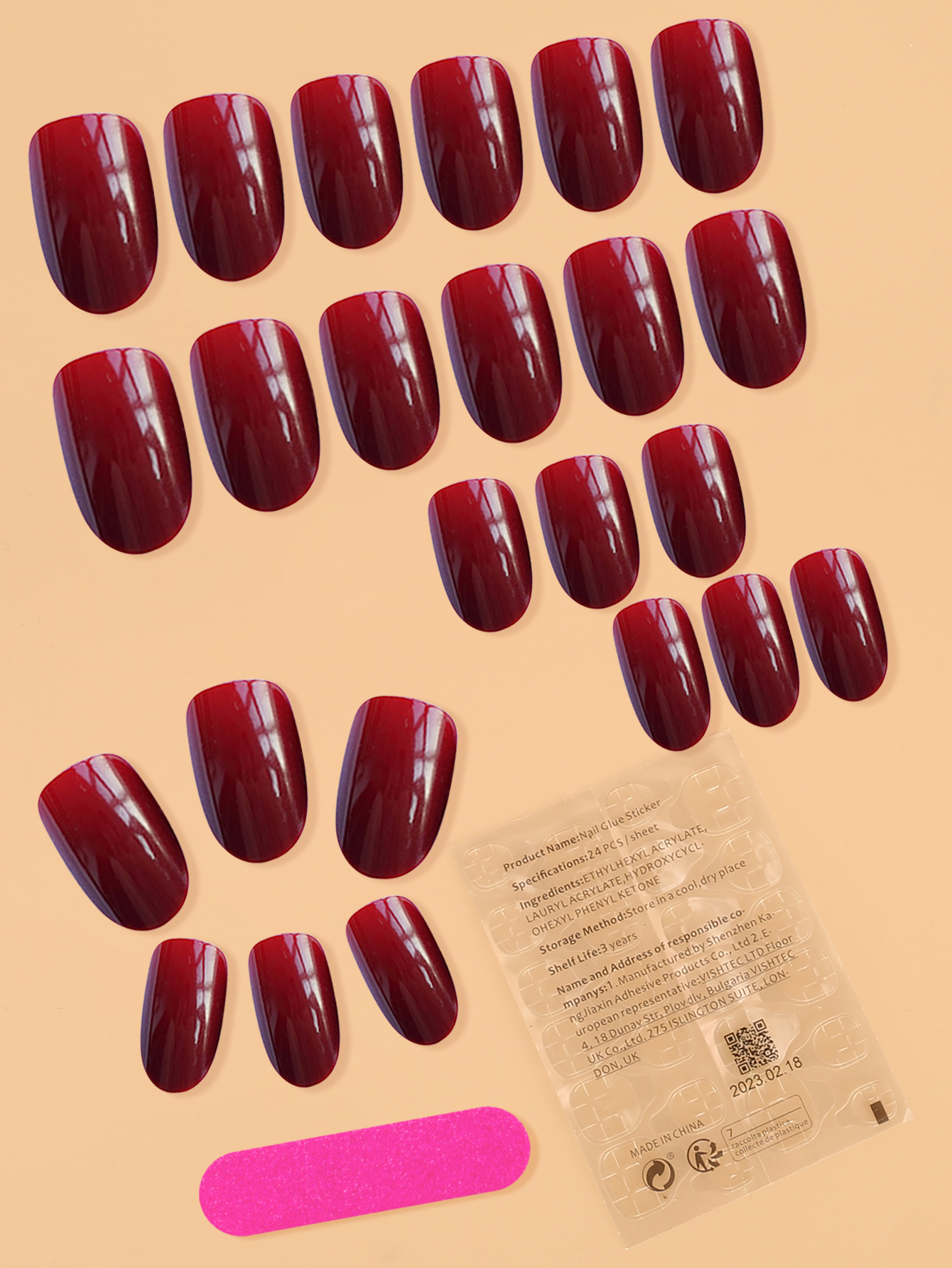 24pcs Vintage Burgundy Fake Na - Nail Art Burgundy ulasan dan harga