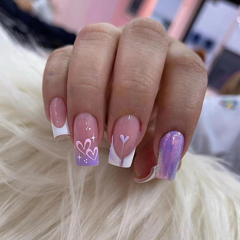 24Pcs Simple Pink White Gradie - Nail Art Love ulasan dan harga
