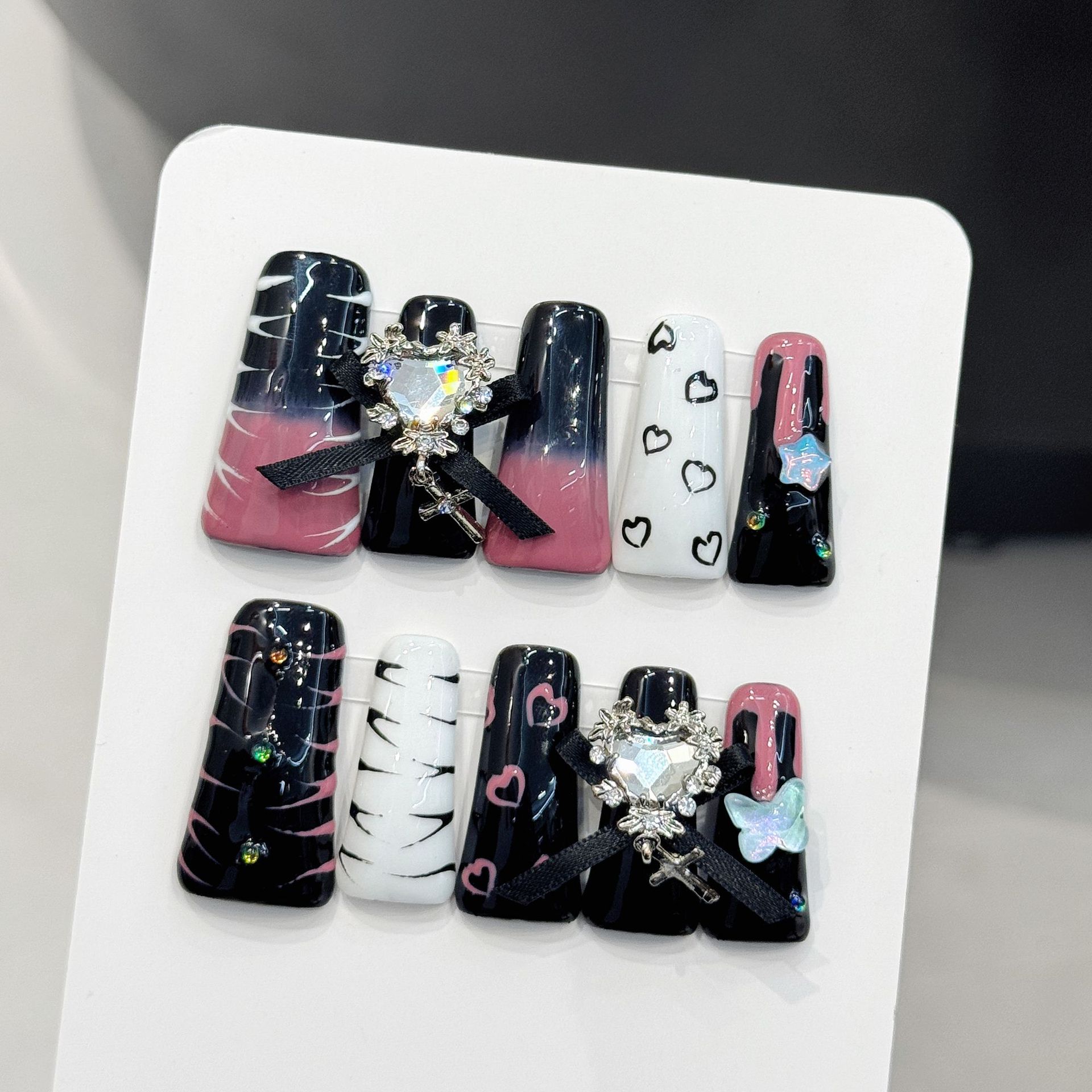 10pcs Pure Hand Pressed Long D - Nail Art Love ulasan dan harga