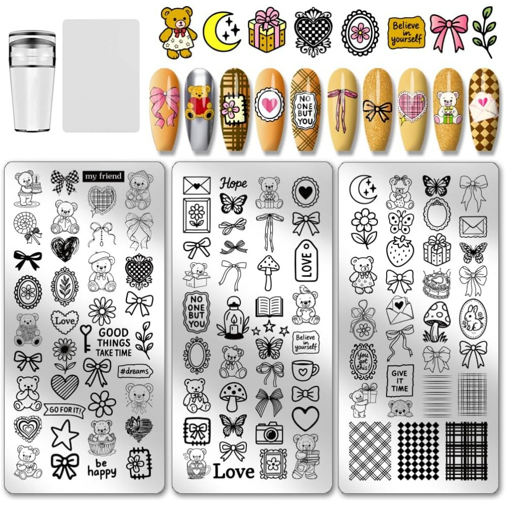 3pcs Cute Bear Nail Stamping P - Nail Art Inspo ulasan dan harga
