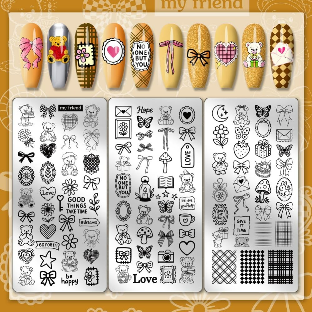 3pcs Cute Bear Nail Stamping P - Nail Art Inspo ulasan dan harga