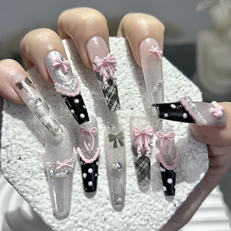 10PCS Y2K Black Pink French Ha - Nail Art Inspo ulasan dan harga
