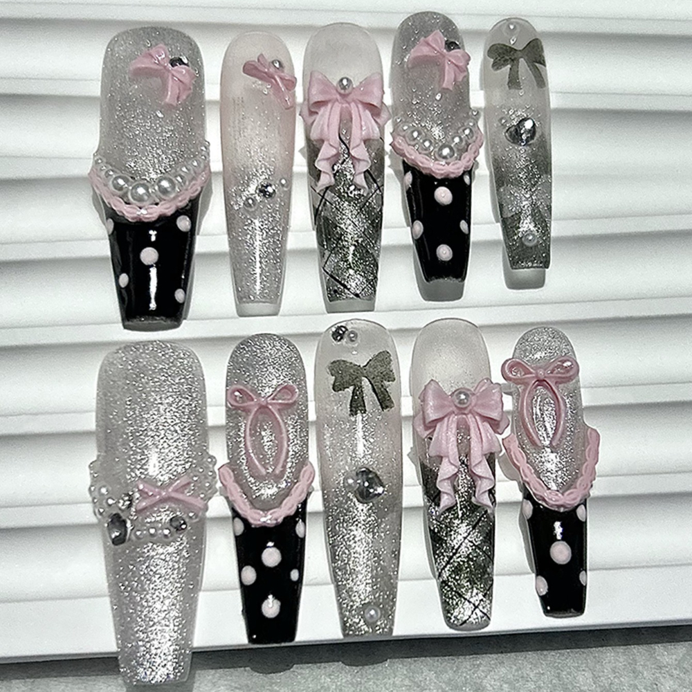 10PCS Y2K Black Pink French Ha - Nail Art Inspo ulasan dan harga