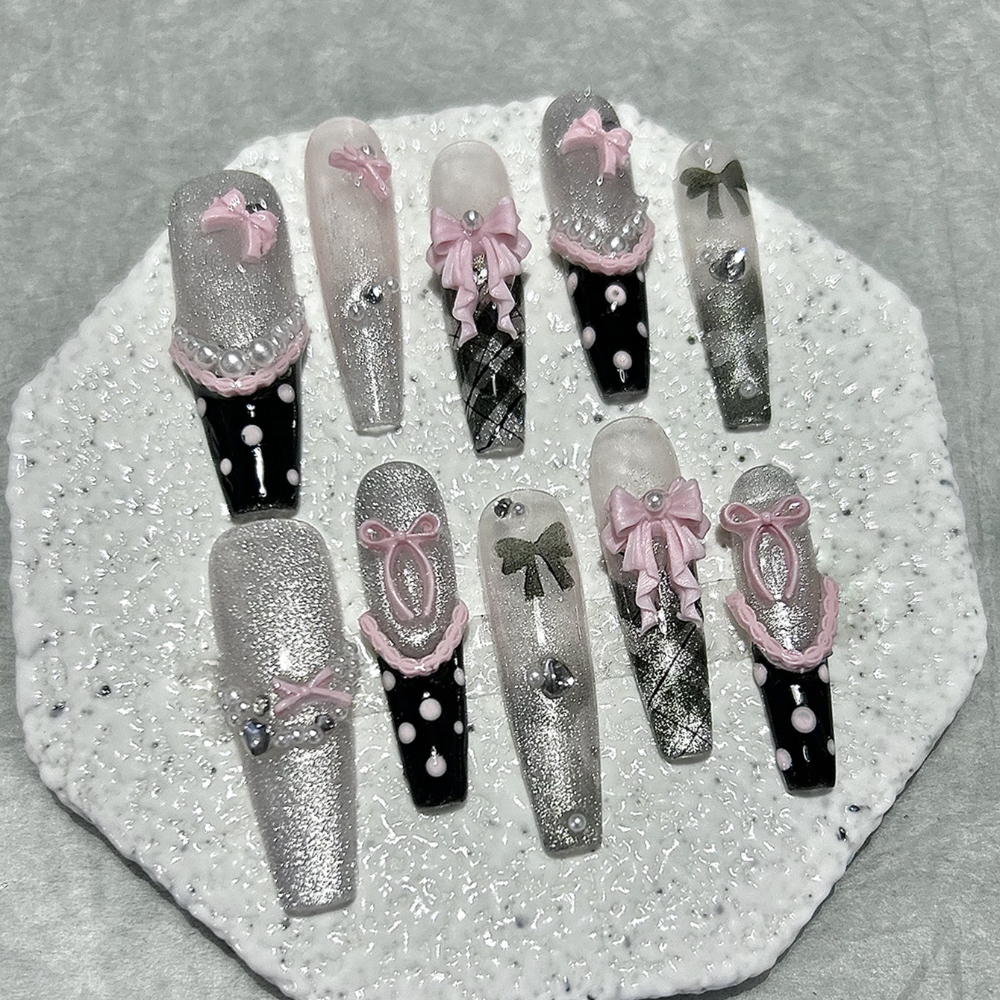 10PCS Y2K Black Pink French Ha - Nail Art Inspo ulasan dan harga