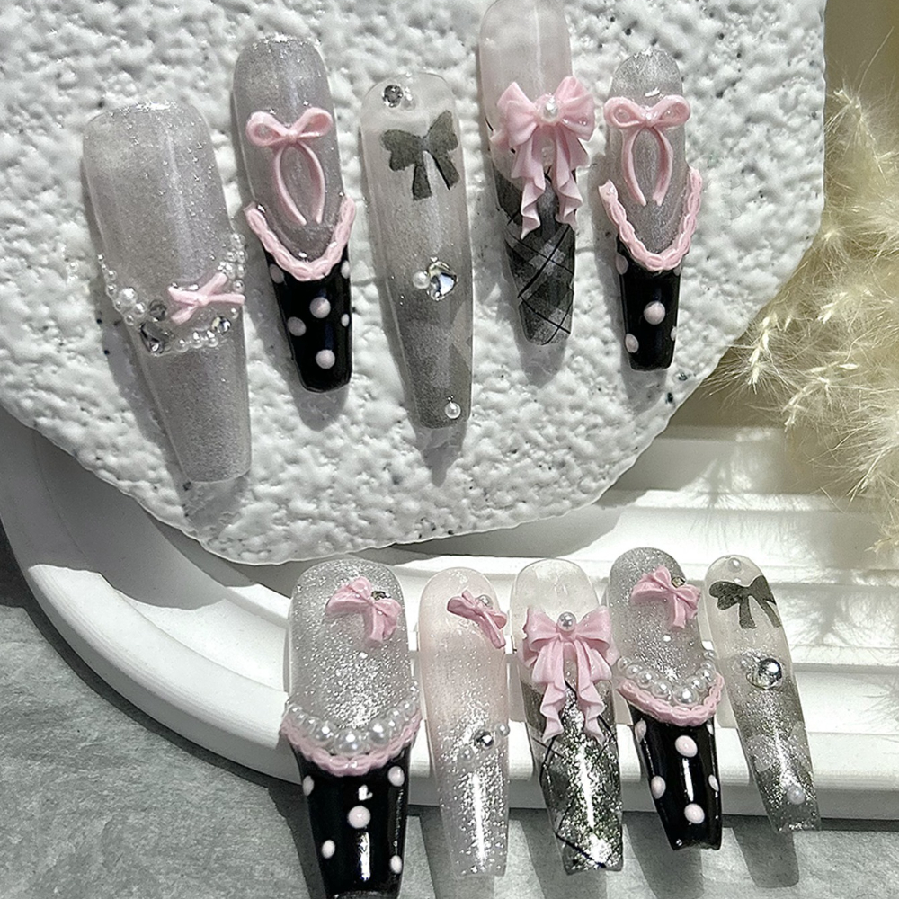 10PCS Y2K Black Pink French Ha - Nail Art Inspo ulasan dan harga