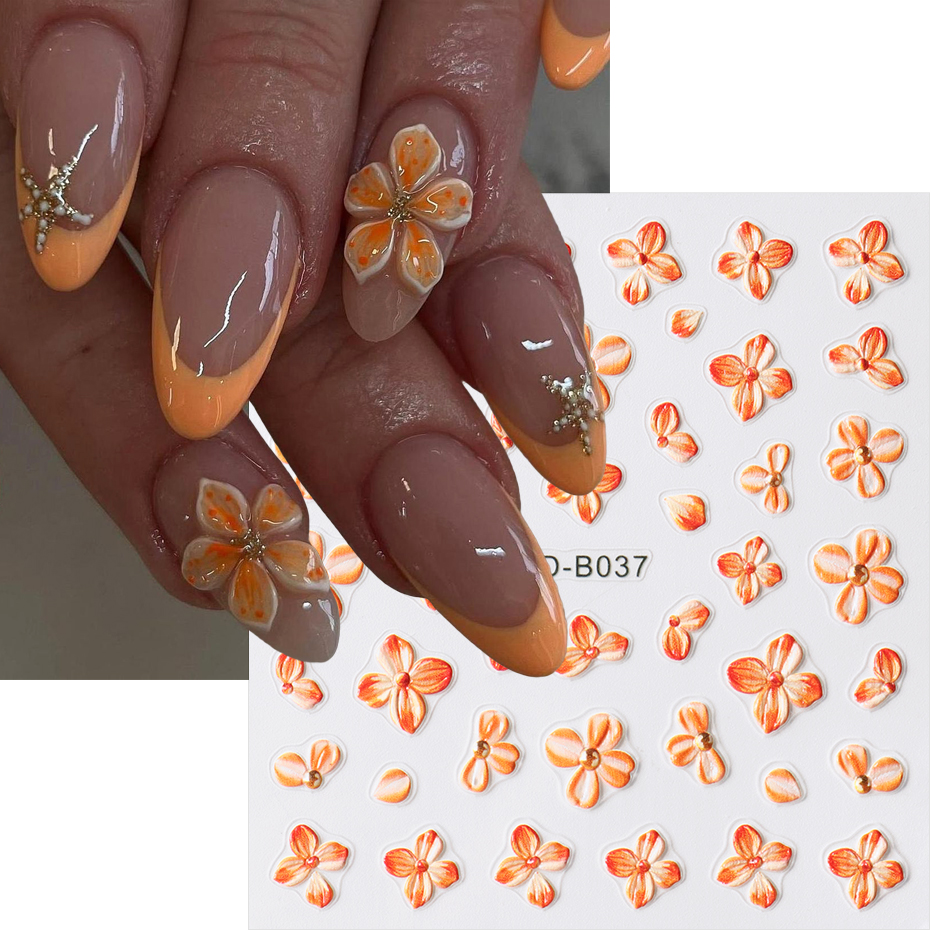 2pcs Orange Flower Nail Sticke - Nail Art Orange ulasan dan harga