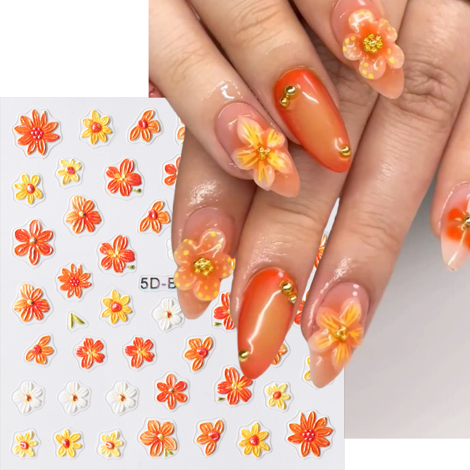 2pcs Orange Flower Nail Sticke - Nail Art Orange ulasan dan harga
