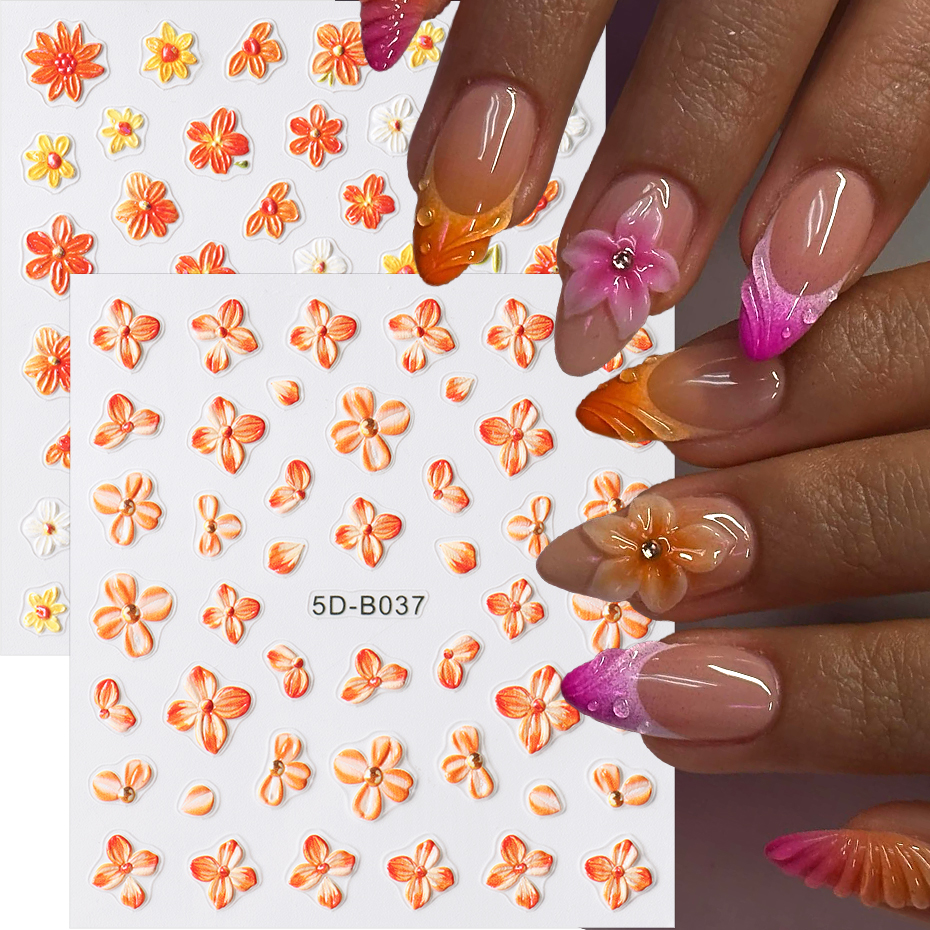 2pcs Orange Flower Nail Sticke - Nail Art Orange ulasan dan harga