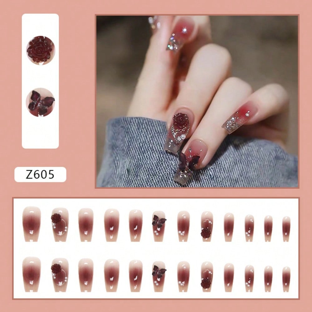 24Pcs Red Rose Butterfly Press - Nail Art Aesthetic ulasan dan harga