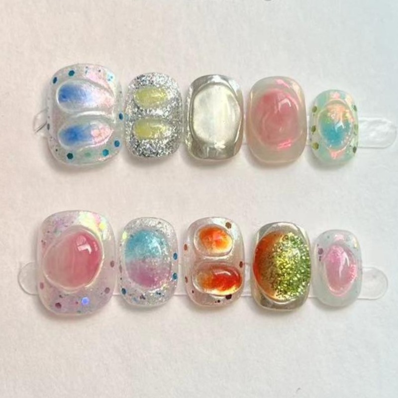 10Pcs Cute Short Round Handmad - Nail Art Aesthetic ulasan dan harga