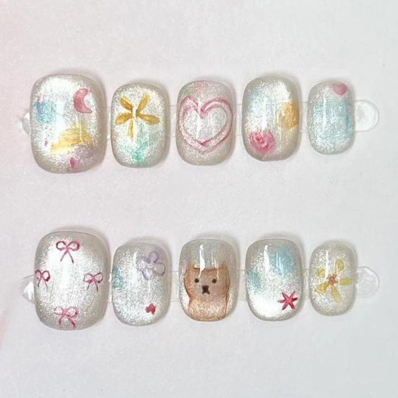 10Pcs Cute Short Round Handmad - Nail Art Aesthetic ulasan dan harga