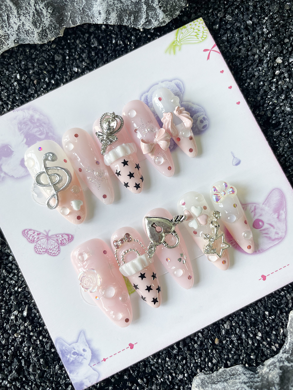 10Pcs Handmade Pink Sweet Long - Nail Art Love ulasan dan harga