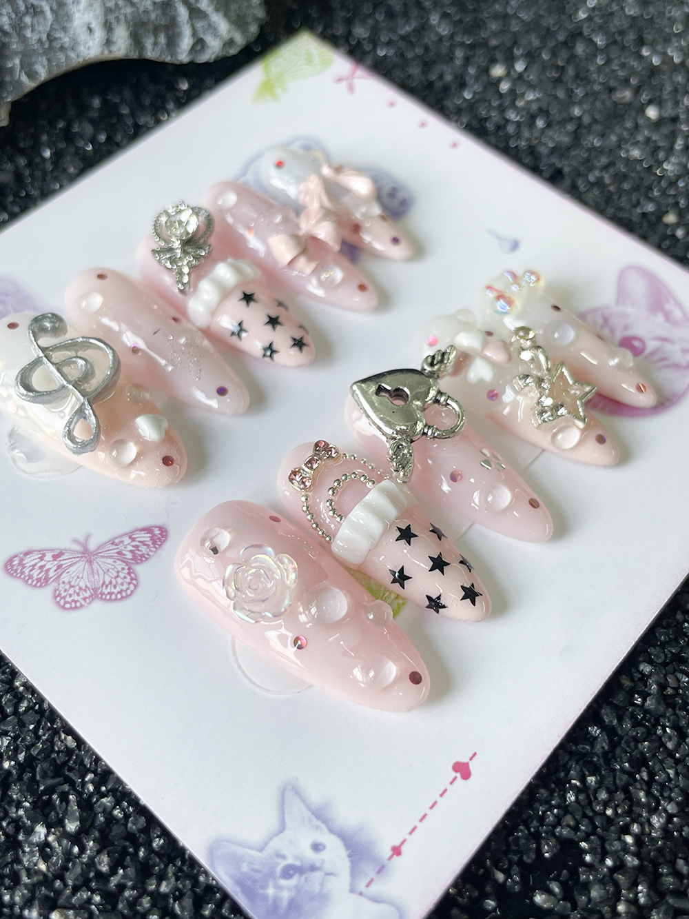 10Pcs Handmade Pink Sweet Long - Nail Art Love ulasan dan harga