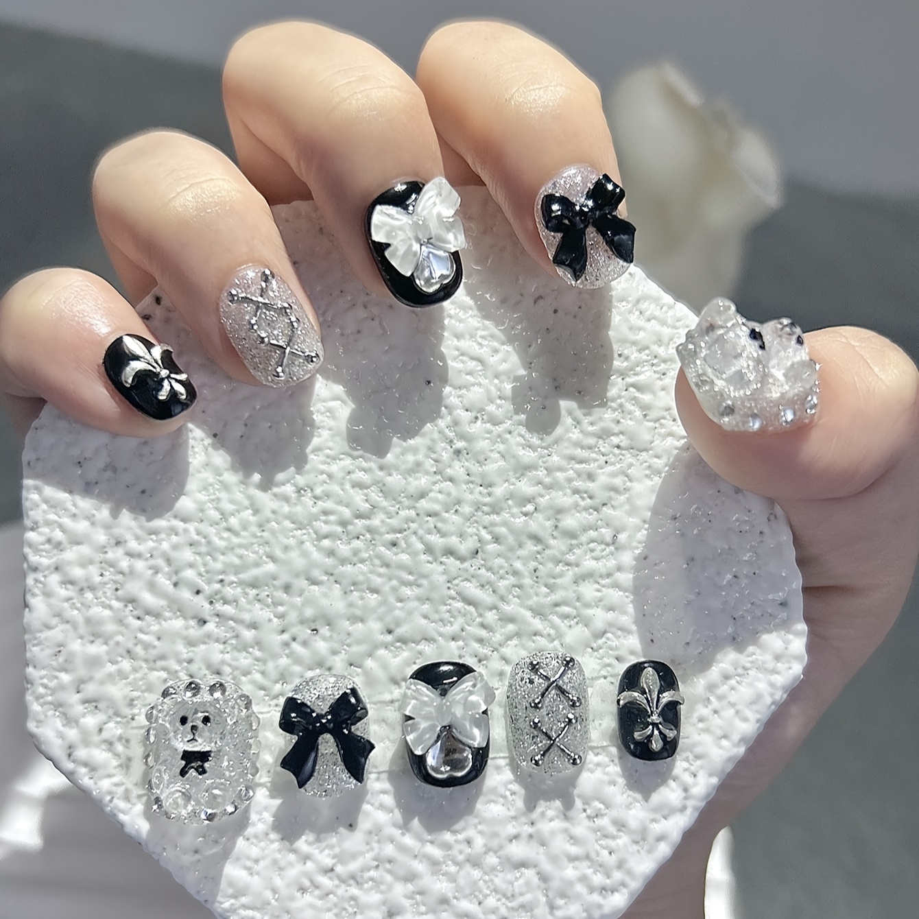 10 PCS Sheer Lace Bear Nail Ar - Nail Art Inspo ulasan dan harga